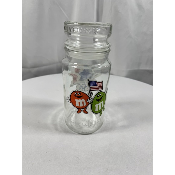 1984 Los Angeles Olympics M&M's Glass Jar‎ Mars Candy USA Flag Logo Vintage